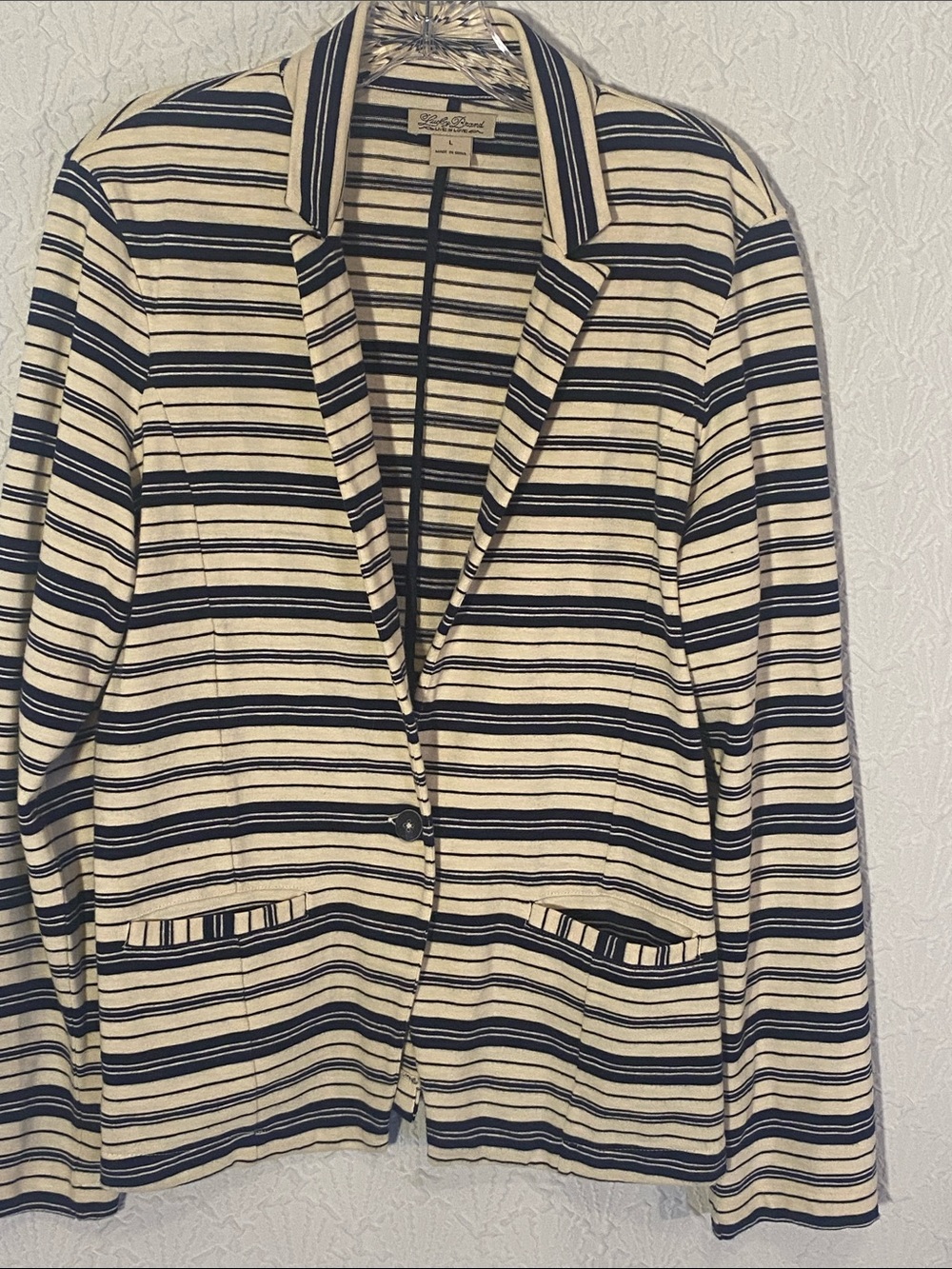 Lucky Brand Striped Knit Blazer in Cream and Black